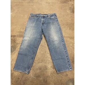 Carhartt Jeans Mens 40x32 Blue Denim Straight Leg Relaxed Fit Workwear Zip Fly